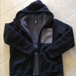 Boys 14 fleece Sherpa coat black grey hood winter